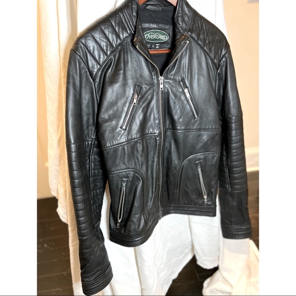 Overland Memphis Lambskin Leather Bomber Moto Jacket, black, size 42 - Picture 3 of 4